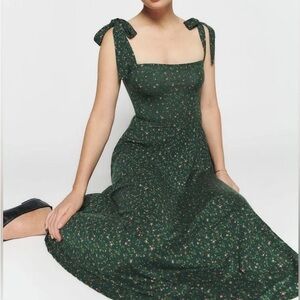 Reformation Edita Floral Midi Dress in Green Coriander